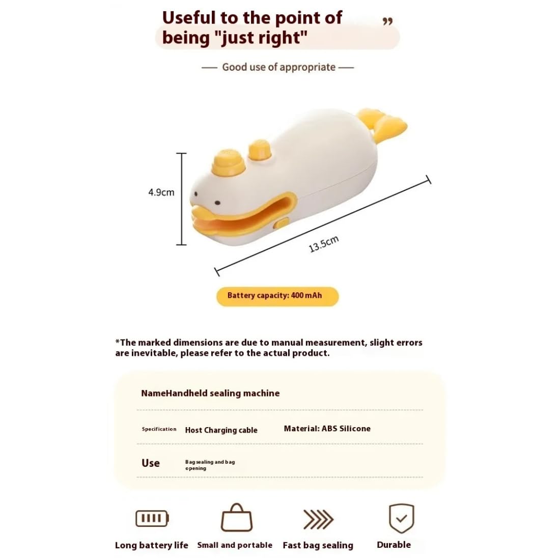 Duck-Shaped Mini Bag Sealer, Portable Handheld Heat Sealer for Snacks & Chips