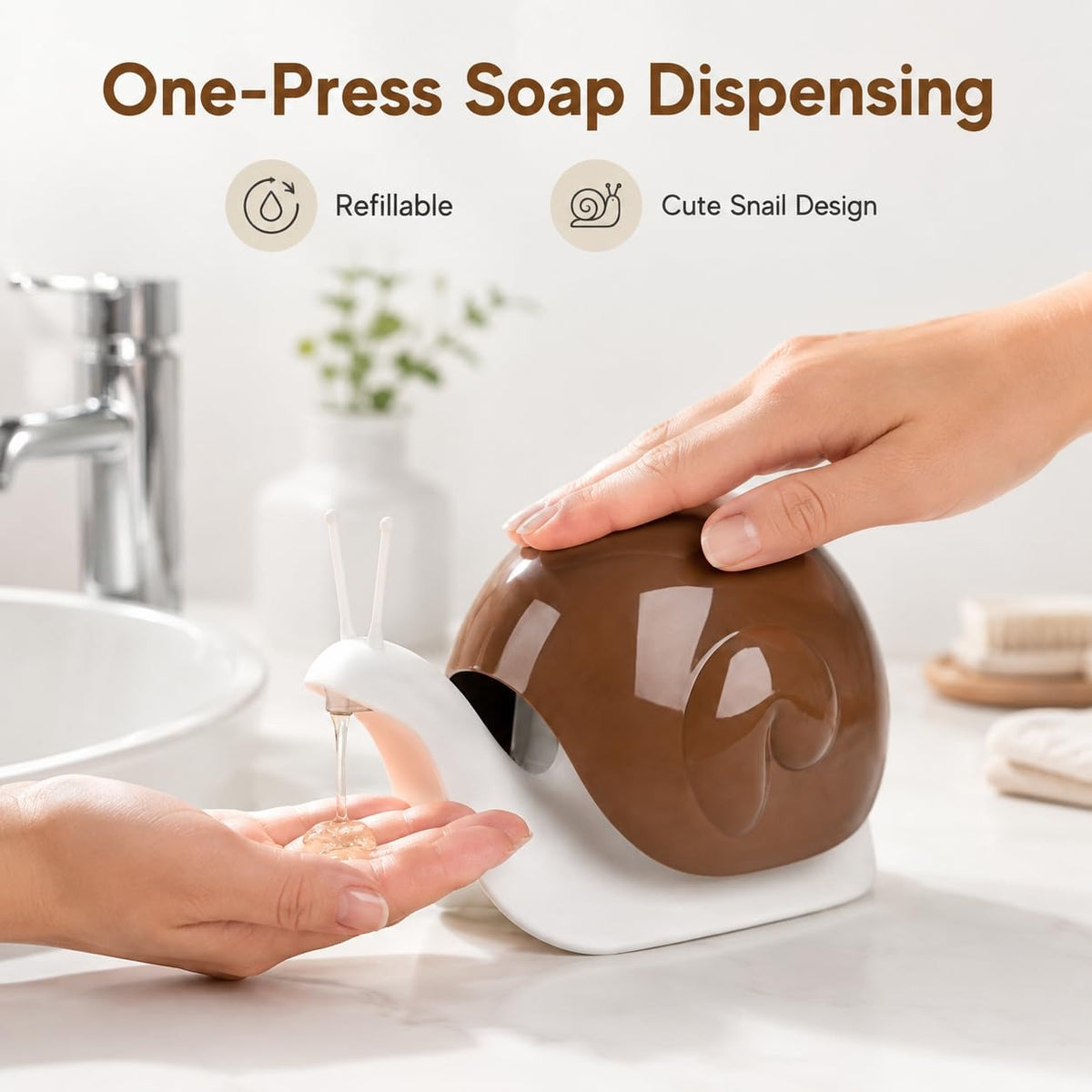 Snail-Shaped Liquid Soap Dispenser Brown and White and black ( Assorted )